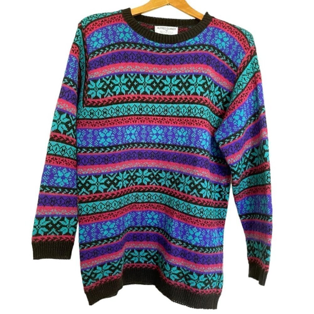 𝅺vintage Snowflake Knit Alfred Dunner Sweater Medium 90s